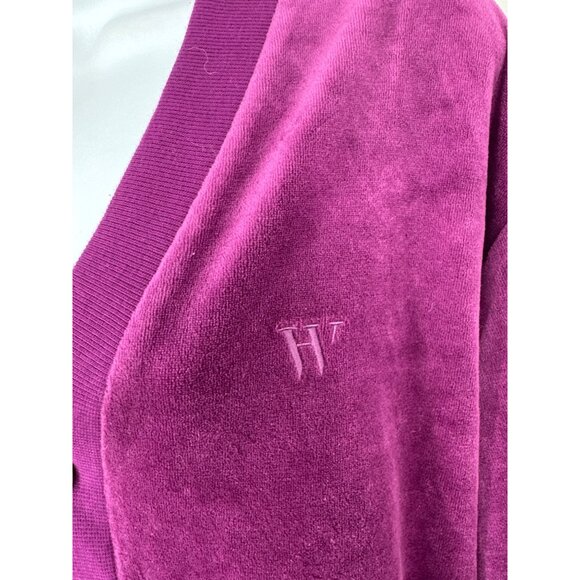 Houston White Purple Button-Down Ribbed Hem & Cuffs Logo Detail Cardigan Size M - Picture 3 of 11